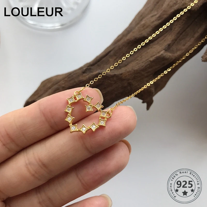 Louleur, 925 пробы, серебряное ожерелье в форме сердца, циркониевая подвеска на золотой цепочке, корейское ожерелье для женщин, серебро 925, ювелирное изделие, женские подарки