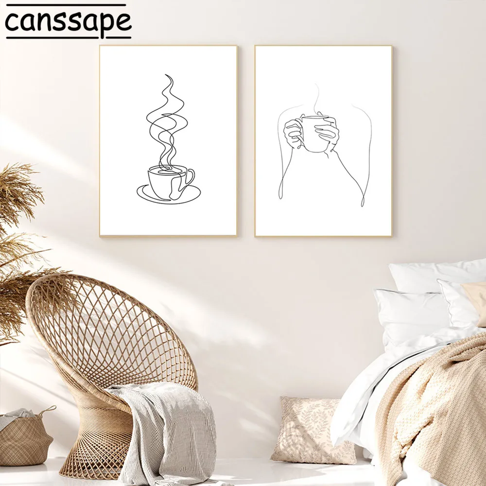 

Minimalist Wall Prints Abstract Line Canvas Painting Nordic Poster Coffee Cup Print Modern Wall Pictures For Living Room Decor