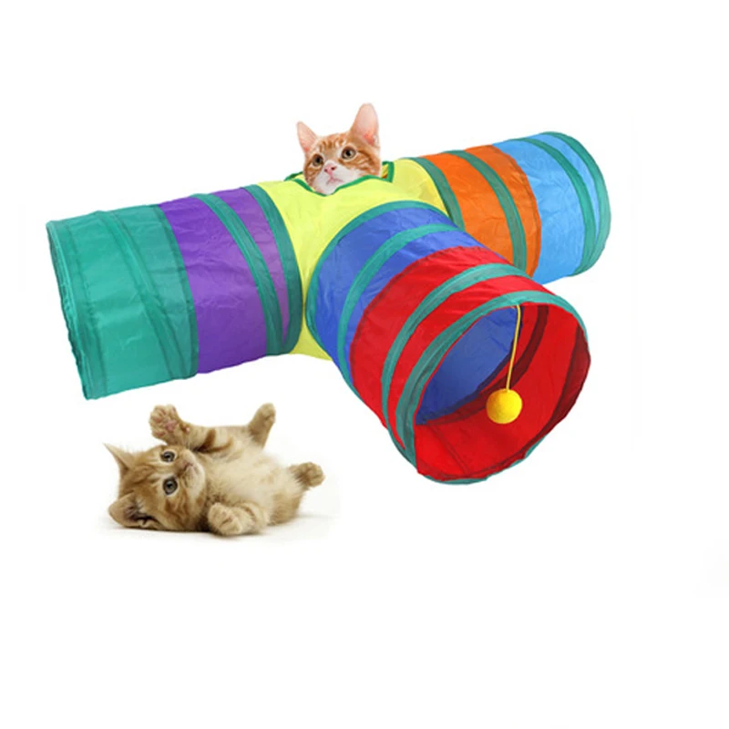 

Pet Cat Ringing Paper Three-Way Rainbow Tunnel Foldable Ground Shape Ball Collapsible Channel Teaser Pet Supplies