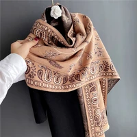 2021 winter warm blanket bufanda double sided cashmere scarf female shawls elegant floral wrap hijab for ladies autumn stoles