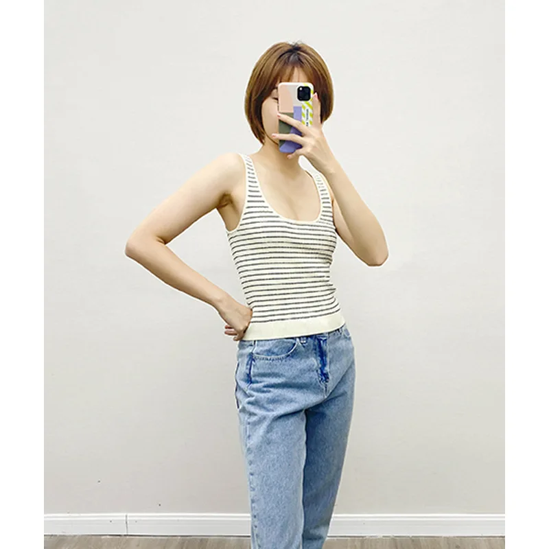 

Women Tops 2021 Summer New Product Sling Knit Inner Sleeveless Short Top Slim Stretch Top Women