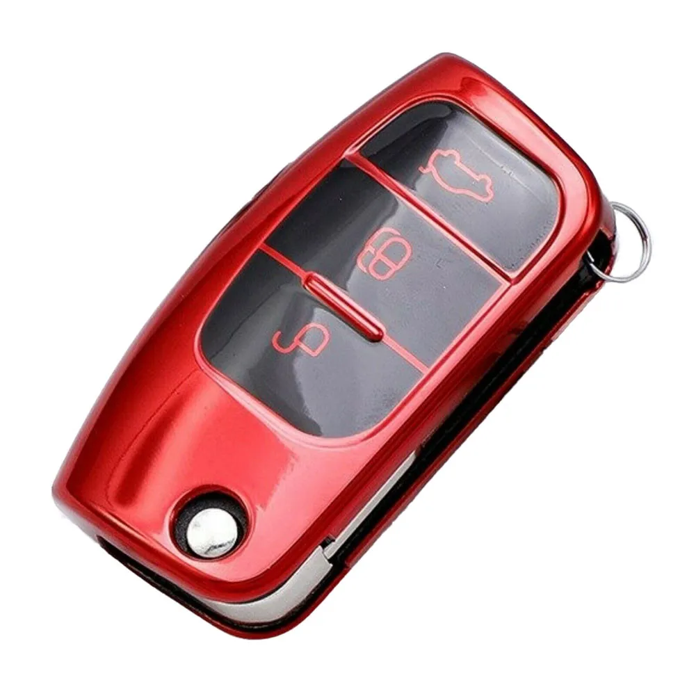 

3 Button Cover Flip Key Case Key Fob Cover Key Chain Red TPU Durable Hot