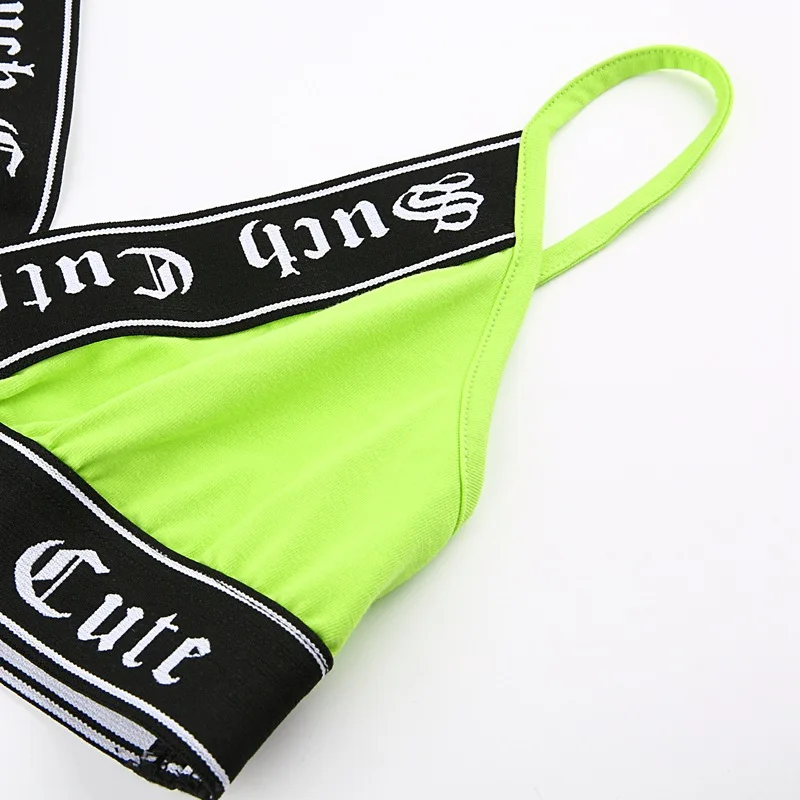 Patchwork Sexy V-neck crop Top Women neon color Letter Ribbon Backless Elastic Waist tank Top Streetwear Sleeveless Fitness Tops