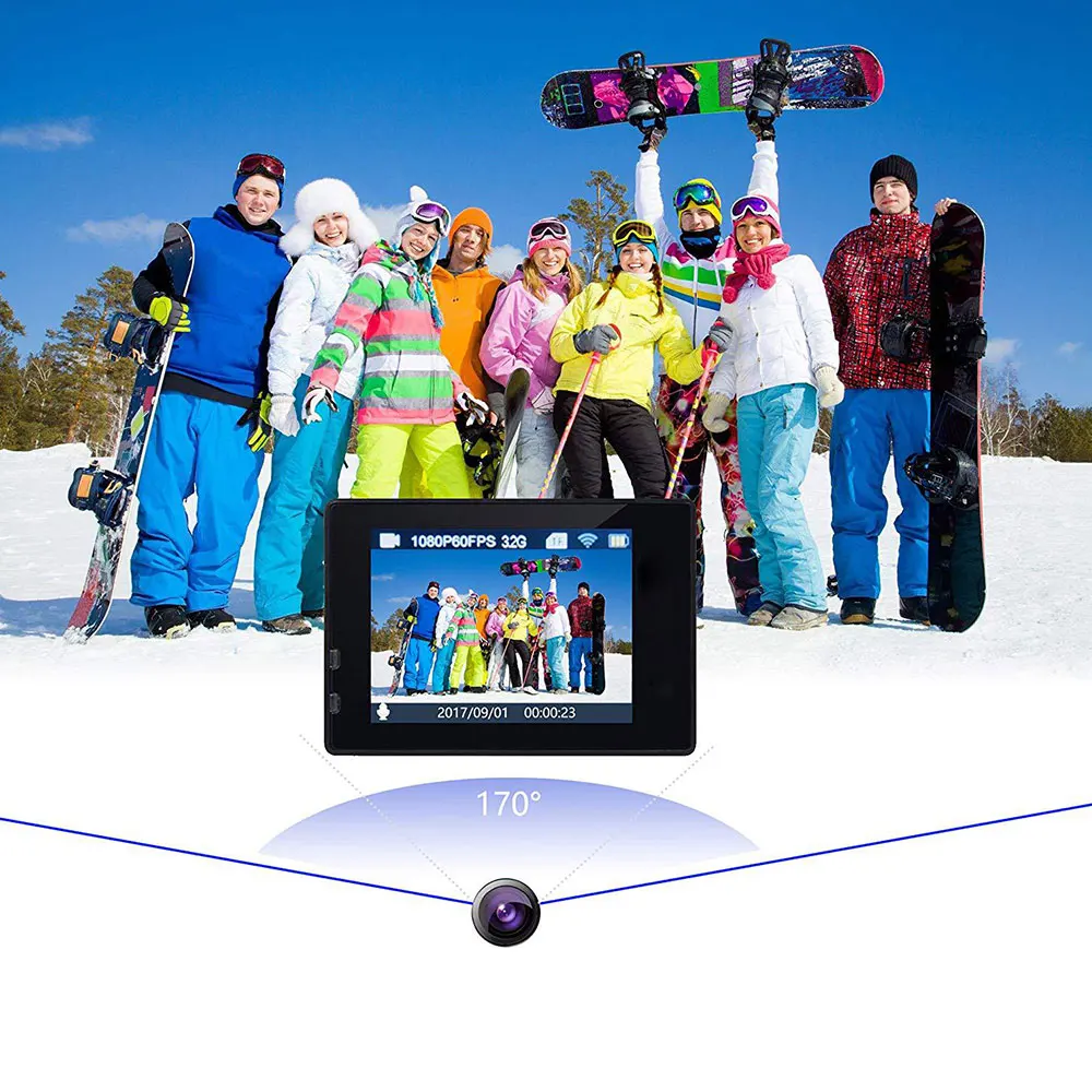 للبيع عمل كاميرا 4K واي فاي 2.0 بوصة صغيرة 12MP في الهواء الطلق الذهاب مقاوم للماء برو 170D دراجة خوذة صور تسجيل الفيديو 4K كاميرا رياضية DV