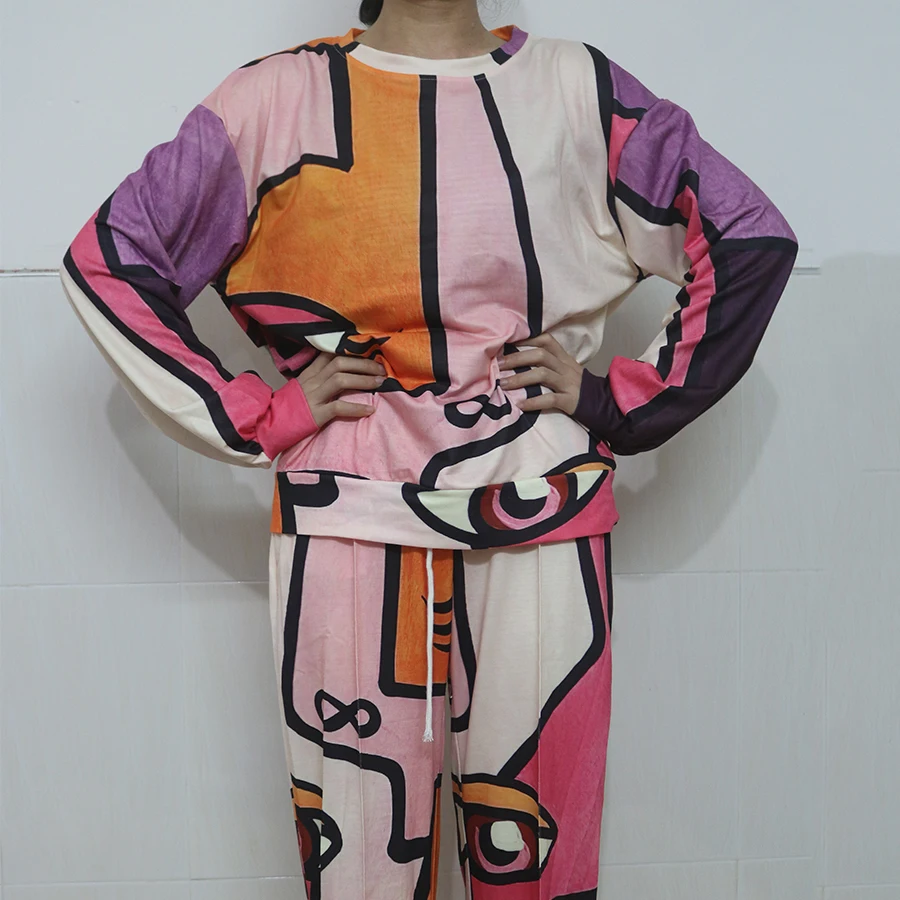 Розовый лицо глаза в стиле хип хоп тонкая Толстовка штаны костюм 2 предмета