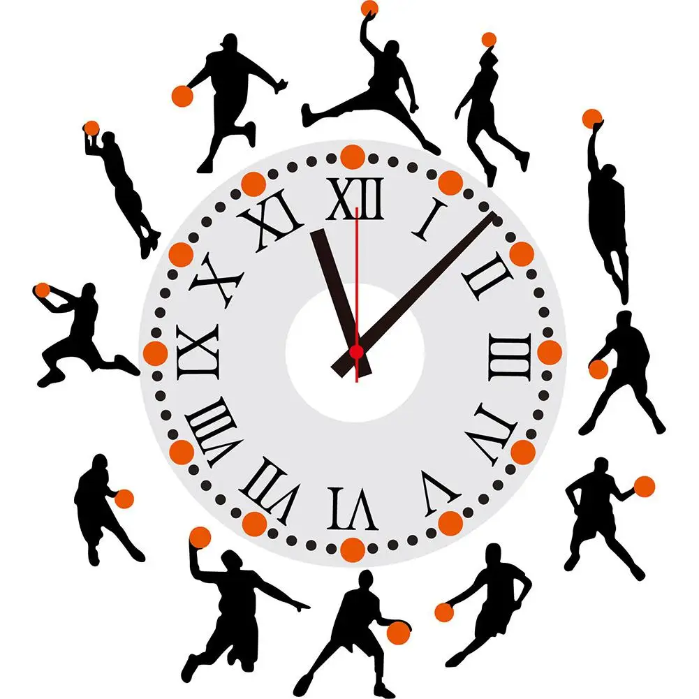 Метермолл баскетбольный узор настенные часы Наклейка для гостиной спальни