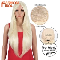 fashion idol 32 inch long straight wig with bangs synthetic wigs for black women heat resistant ombre blonde wigs cosplay hair