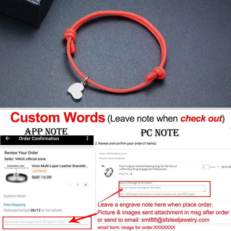 Custom Red Heart Vnox персонализировать выгравировать имя любви из нержавеющей стали Пазлы Сердце Монета браслеты с подвесками для женщин мужчин цепочка веревка ручной работы - Окраска металла: Custom Red Heart
