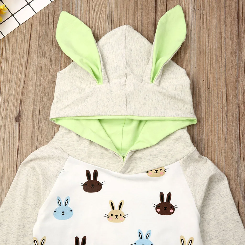 Одежда для новорожденных мальчиков и девочек футболка с капюшоном заячьими