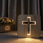 USB 3D светодиодный деревянный ночник Jesu Cross двойная Иллюзия 3D светильник люминария подарки для Христианской Религиозной католицизма православный