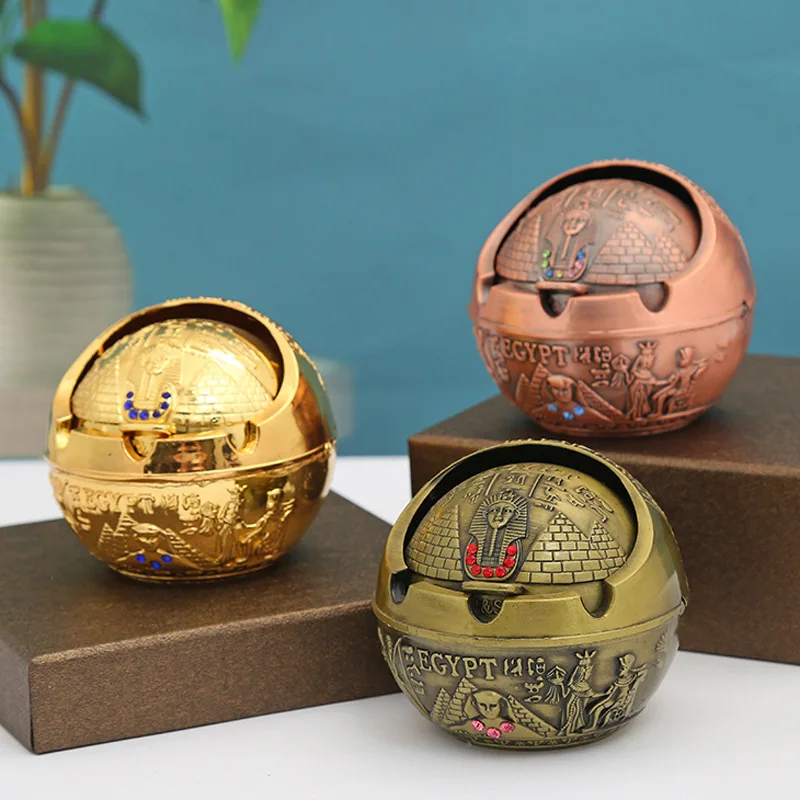 

1Pc Creative Zinc Alloy Ashtray With Lid Ancient Egypt Style Mini Cigar Cigarette Metal Ashtray Protable Windproof Metal Ashtray