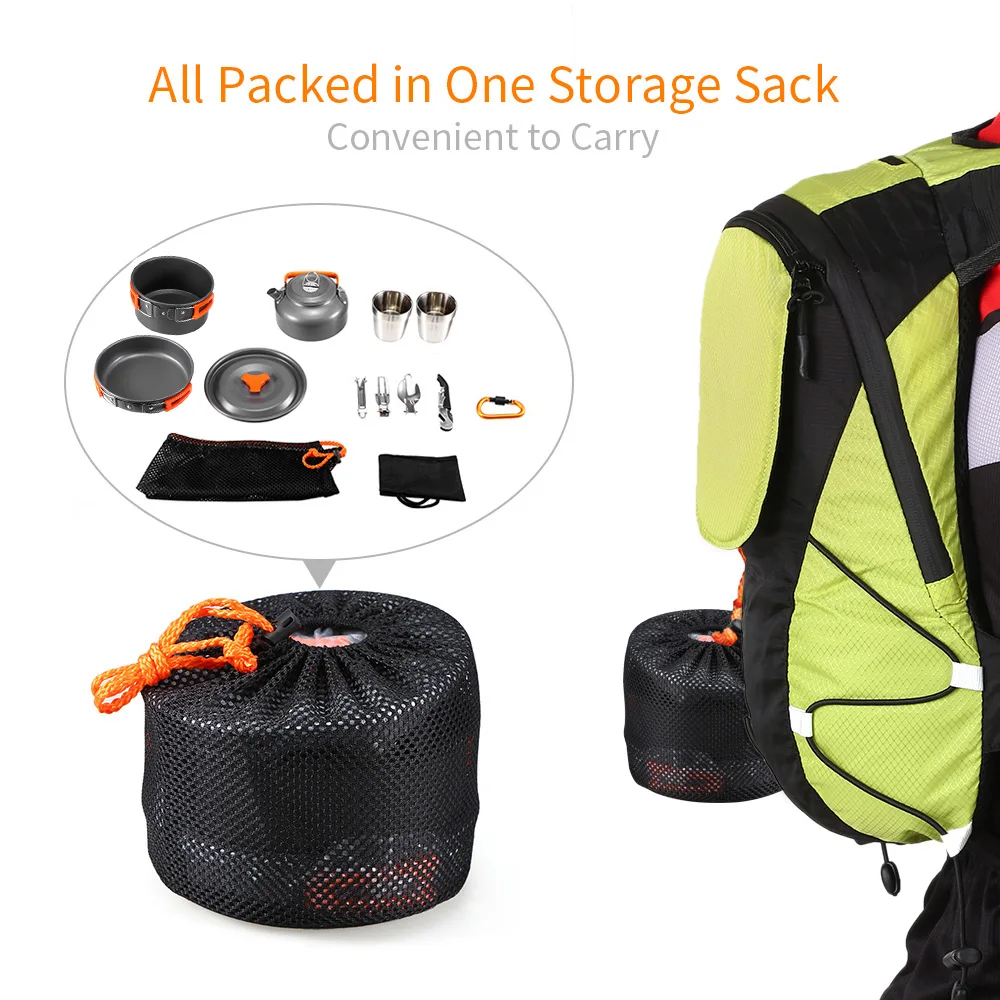 Harga 2-3 Orang Berkemah Peralatan Hidangan Peralatan Masak Set Piknik Tableware Outdoor Mug Peralatan Masak Dengan Peralatan Makan Kit Travel Tableware Pot