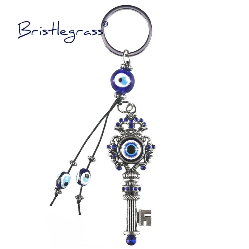 

BRISTLEGRASS Turkish Blue Evil Eye Retro Rhinestone Crown Key Chains Ring Holder Keychain Amulet Lucky Charm Blessing Protection