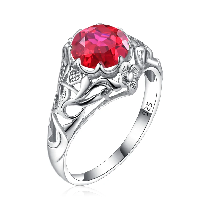 

Vintage Ruby Red Stone Rings for Women 925 Sterling Silver Fine Jewelry Engagement Wedding Rings Christmas Day Gift