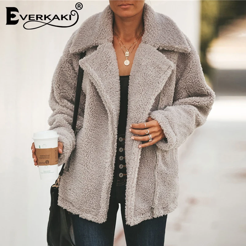 Everkaki Boho бархатное пальто куртки женские на молнии зимние толстые модные повседневные однотонные женские искусственная куртка на меху женские зима