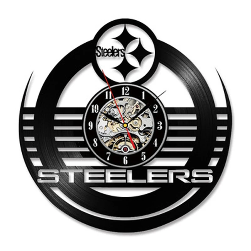 Steelers виниловые настенные часы современный дизайн футбольная команда виниловые часы с 7 цветами светодиодный Изменение 3D настенные домашние декоративные часы - Цвет: NO LED