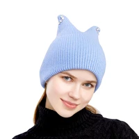 winter solid color womens knitted fishermans hat glass diamonds adorn ears barrel hats fashion lovely warm basin hat