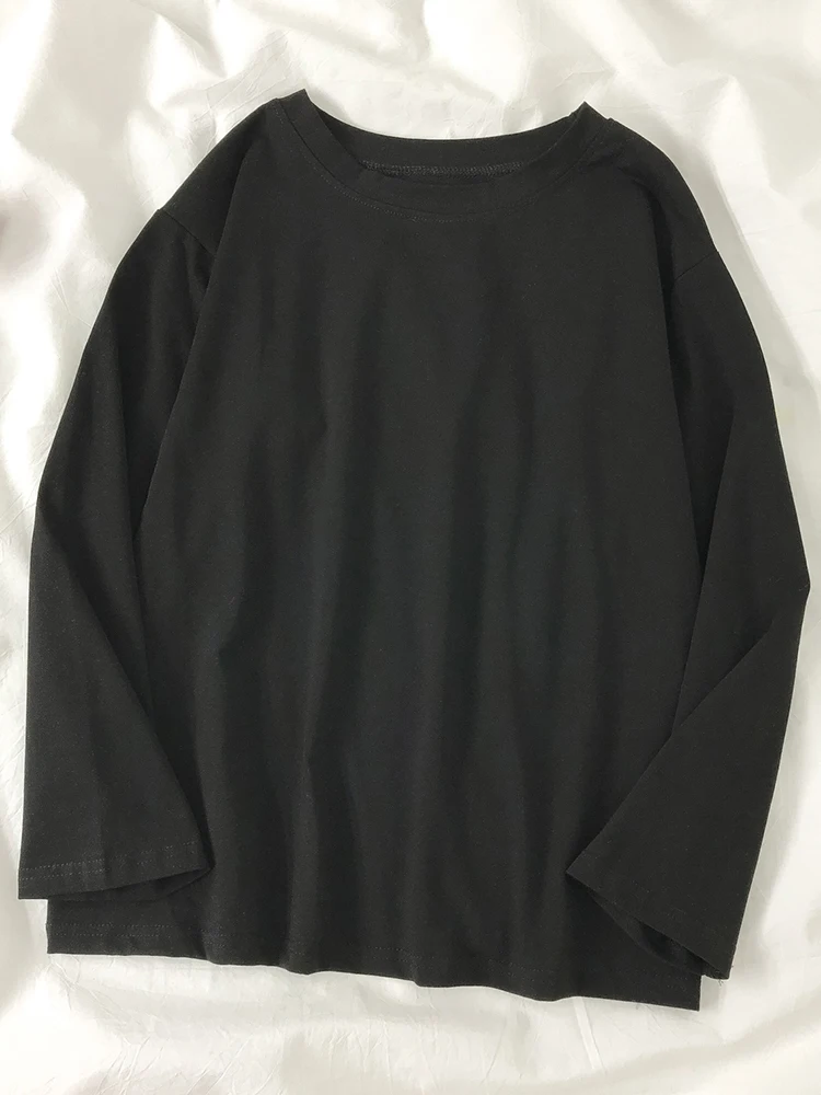 

White Long Sleeve T-Shirt women Pure Cotton autumn / winter 2020 new Korean loose top with bottom coat