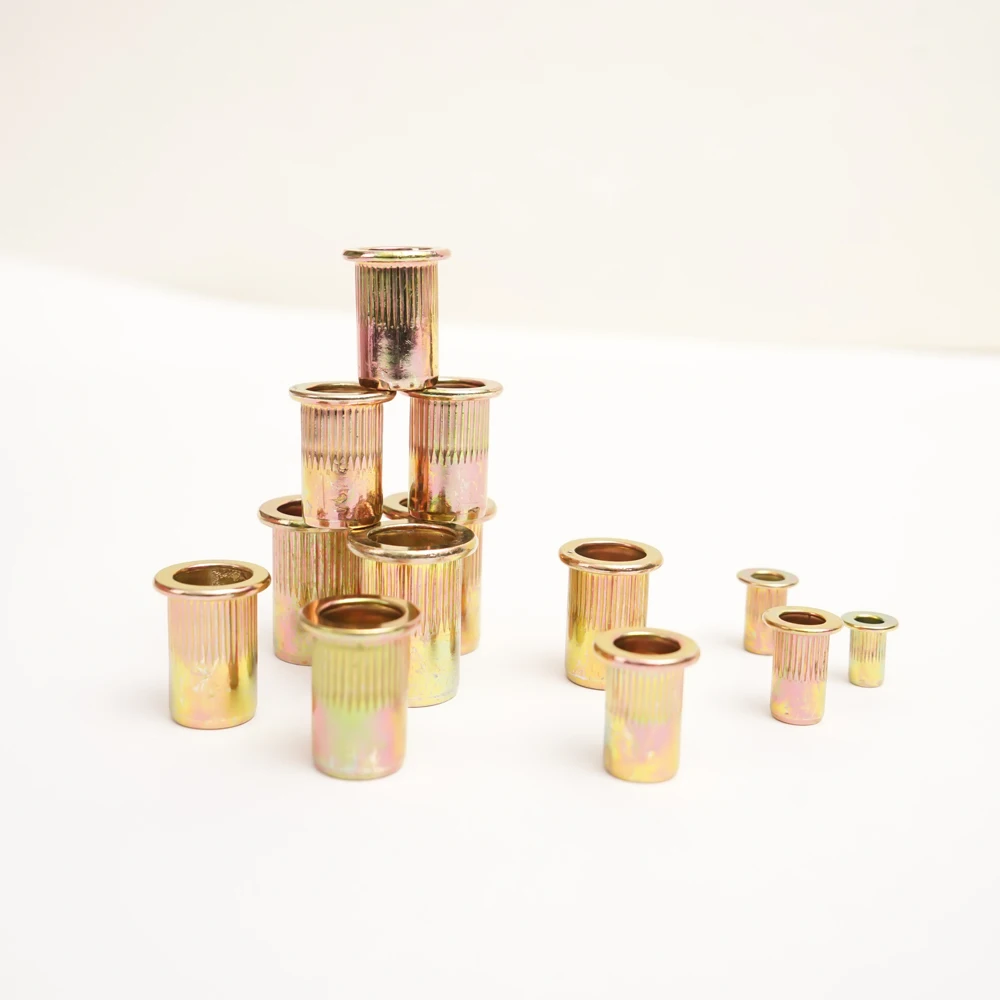 

Carbon steel Rivet Nuts M3 M4 M5 M6 M8 M10 M12 Zinc Plated Knurled Nuts Flat Head Threaded Rivet Insert Nutsert Cap Rivet Nut