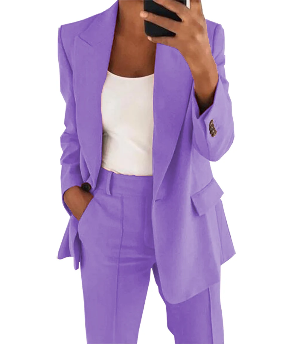 

Middle Gender Women's Suit Elegant Purple 2-piece Lapel Business Meeting Office Customization (blazer + pants)