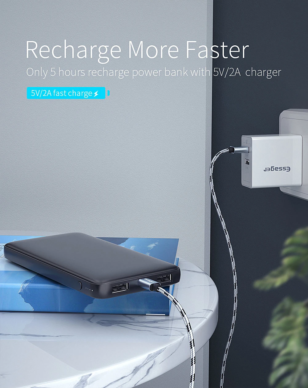 Essager, тонкий внешний аккумулятор, 10000 мА/ч, двойной USB внешний аккумулятор для Xiaomi Mi, 9, iPhone, 10000 мА/ч, повербанк, портативное зарядное устройство, внешняя батарея