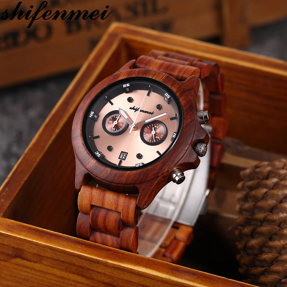 Деревянные мужские часы Shifenmei брендовые роскошные военные кварцевые деловые