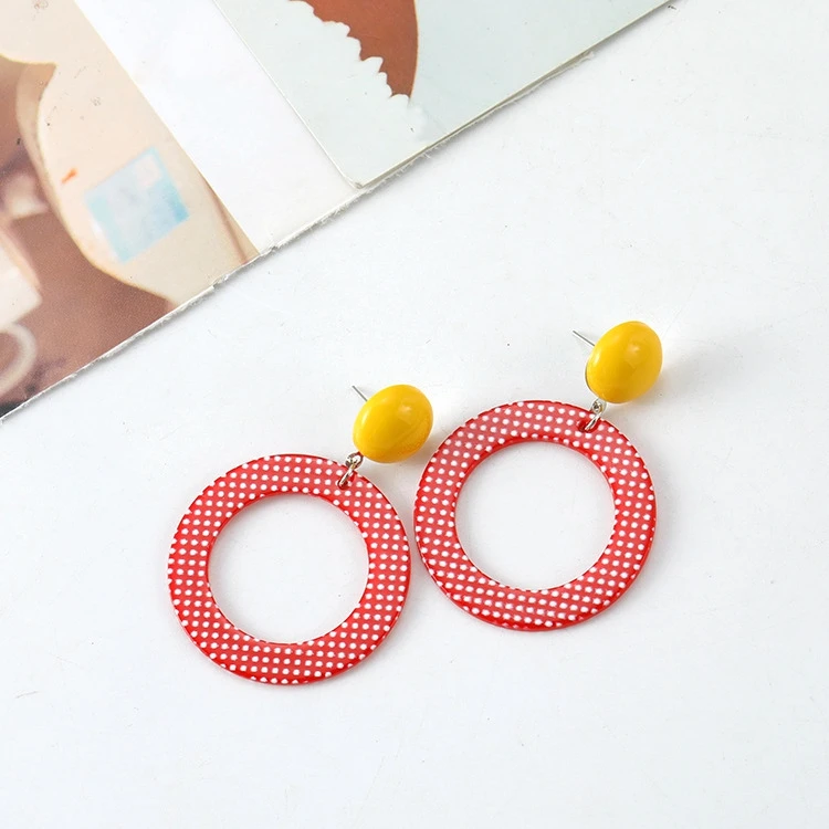 2019 корейские модные серьги в горошек геометрические красные круглые Висячие для