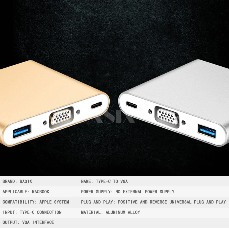 BKSCY type C к VGA адаптер usb-кабель C USB 3,1 к VGA адаптер для Macbook 12 дюймов Chromebook Pixel Lumia 950XL Usb C концентратор