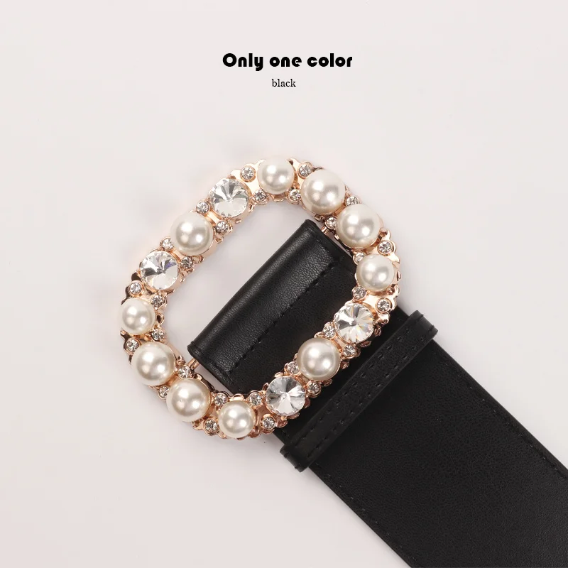 

Crystal Pearl Gold Buckle Belts For The Hot Broad Women Solid Leather Belt From The Black Plutonium Dressed Waist Present