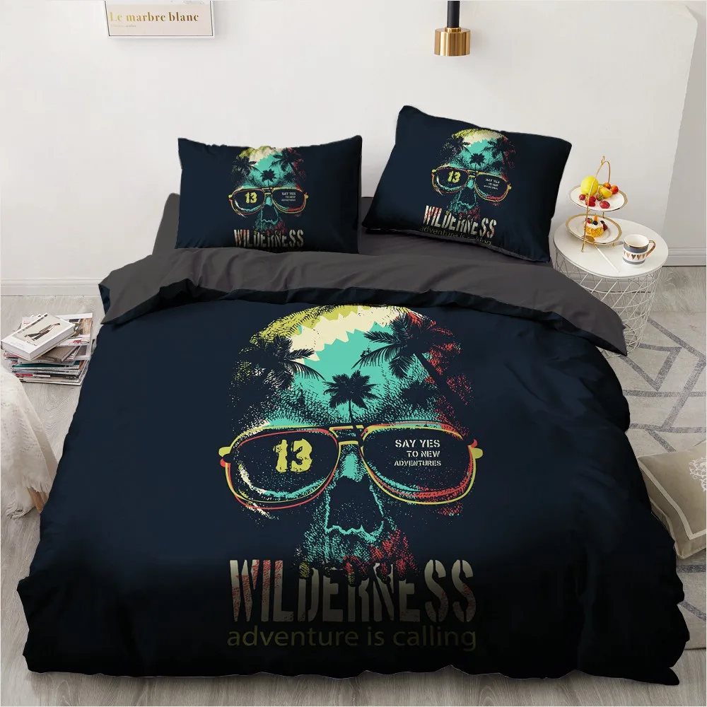 

3D Skull Bedclothes Custom Design Modern Quilt Cover Sets Black Bed Linen Pillow Covers 200*230cm Full Twin Double King Size