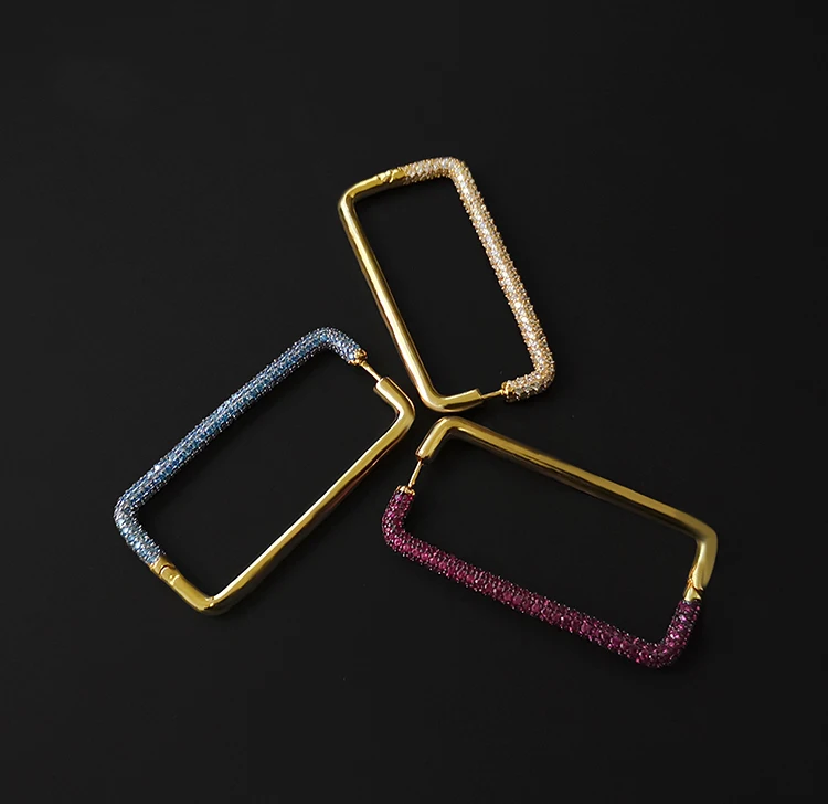 

1Pair 18K Gold Plated CZ Zircon Jewelry multicolor Geometric Rectangle Hoops