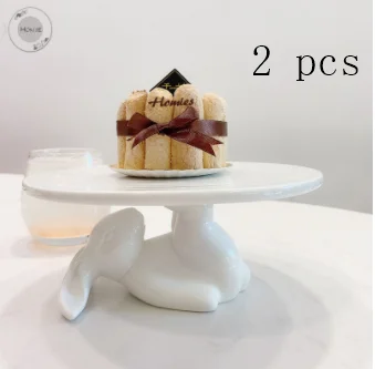 2 pieces one rabbit Керамическая тарелка фарфоровые тарелки декоративные обеденные тарелки кролик десерт торт тарелка наборы фарфоровая посуда кролик набор посуды - Цвет: 2 pieces one rabbit