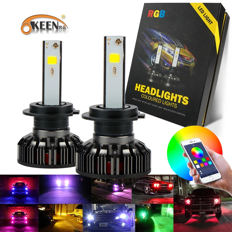 

OKEEN Car RGB H4 LED Headlight H1 H3 H7 H8/H11 9005 9006 880 9012 5202 LED Bulbs APP Bluetooth Control Multi-color 40W 6000LM