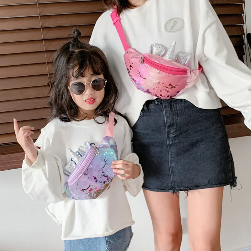 Забавные нагрудные сумки для девочек с милым единорогом стильная сумка через