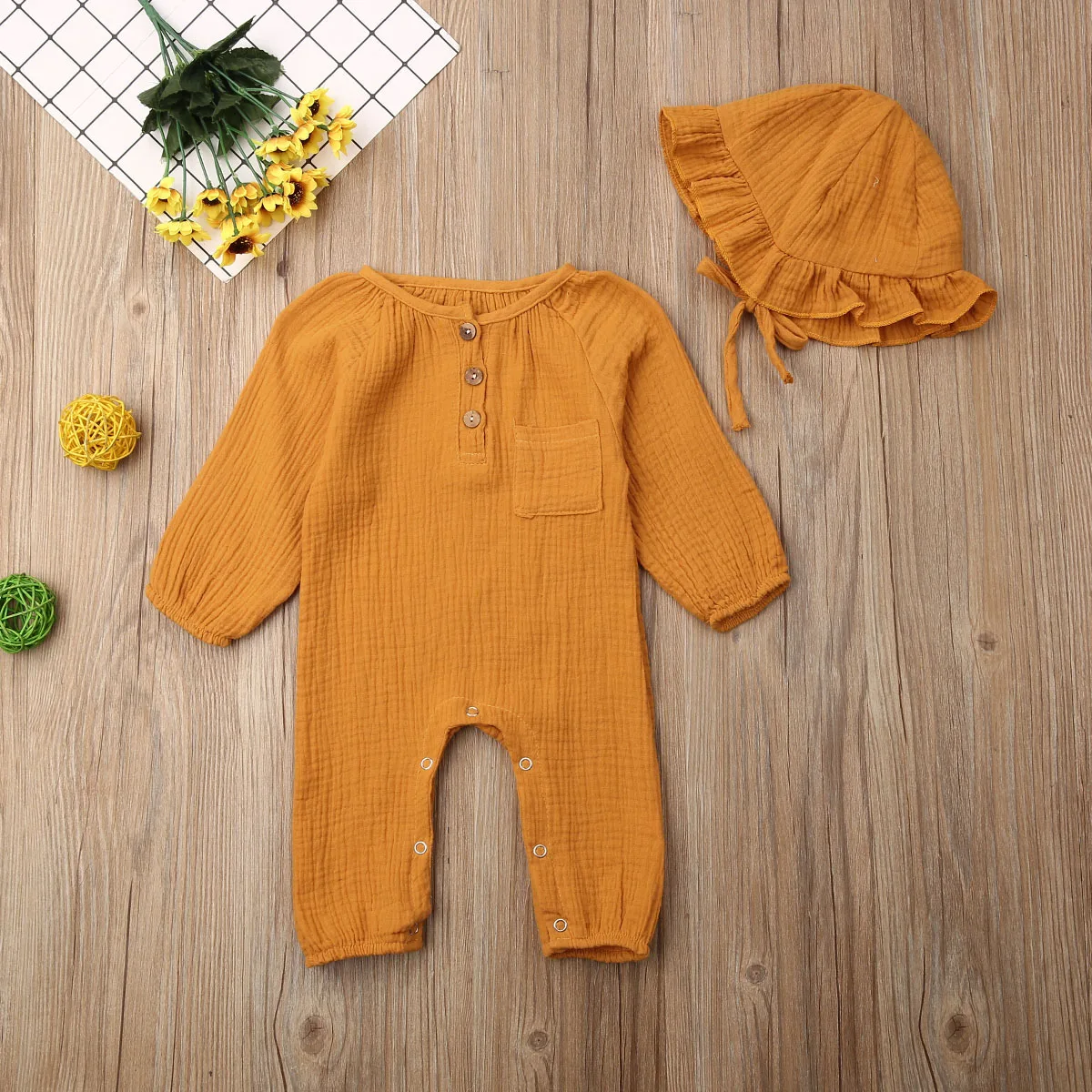 Комбинезоны для новорожденных девочек и мальчиков однотонный хлопковый льняной