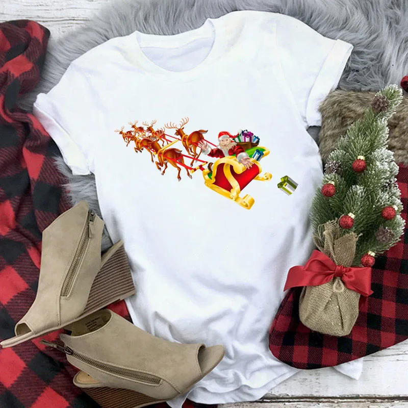 

Harajuku Short Sleeve T-shirt Unisex Casual Tops Women/Men Fashion Merry Christmas New Funny Reindeer Print Female T Shirt