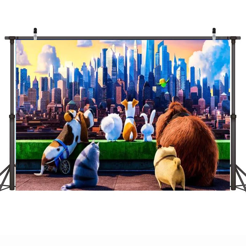 

Cute Animals Birthday Custom Backdrop Cartoon City Photography Background Party Decoration Banner 3D Cat Dog Studio Photo Booth