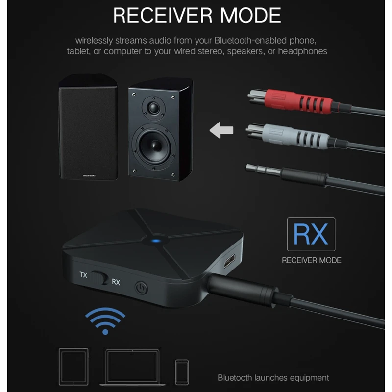 

New Bluetooth 4.2 Receiver and Transmitter Bluetooth Wireless Adapter o with 3.5MM AUX o for Home TV MP3 PC
