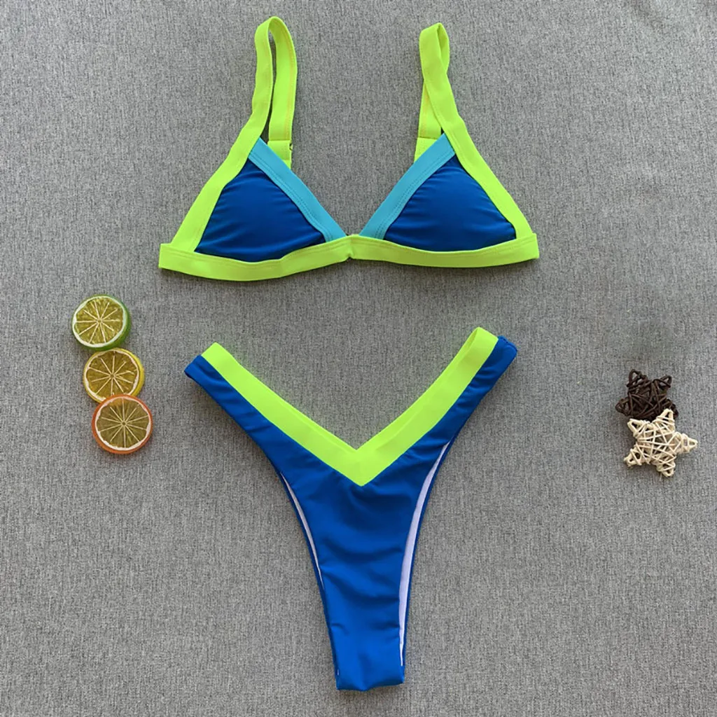 Women's conjuntos sexys Bikini Patchwork Set swimsuit women highwaist Two Piece Filled Bra Swimwear Beachwear куральники 2021 |
