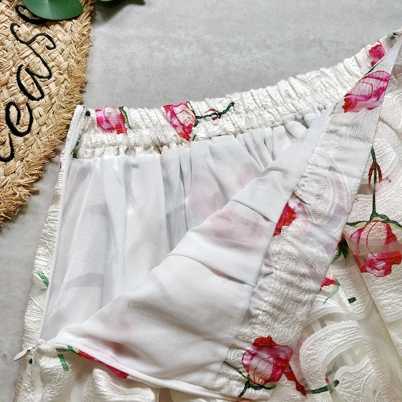 Женские юбки длиной до колена с принтом розы открытые французские романтические