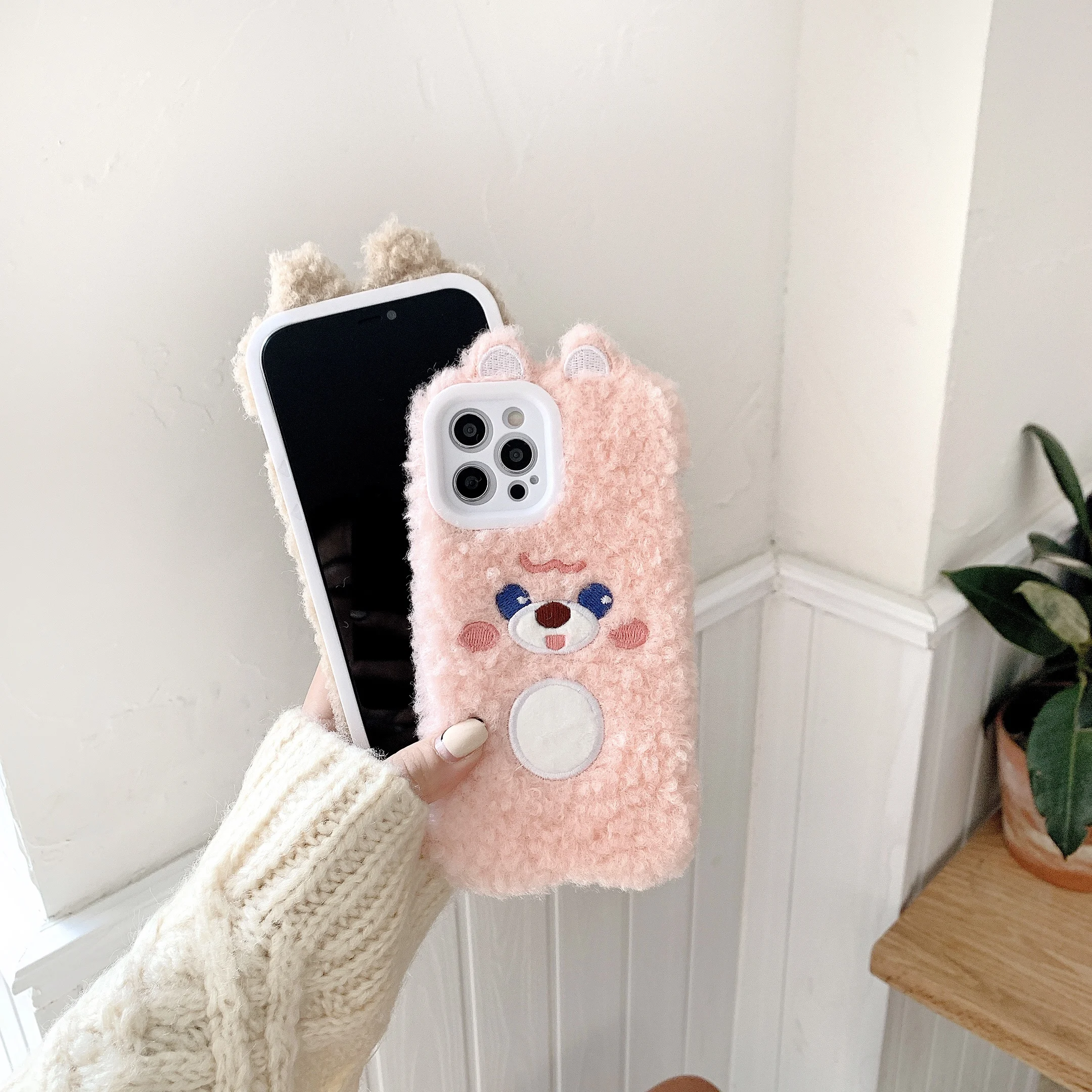 

Plush-big eyes couple bears suitable for iphone 12 pro mobile phone case 11 7 8 plus X XS Max Xr mini case