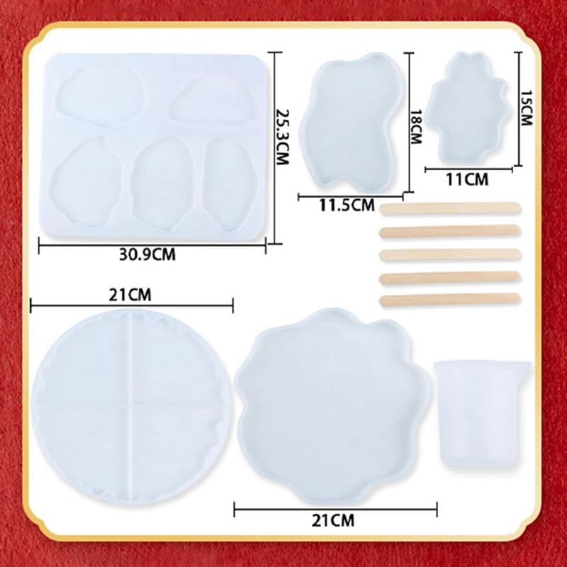 

Diy Crystal Epoxy 5 Coaster Mold Silicone Set Manual Mirror Swing Set Round Wave Resin