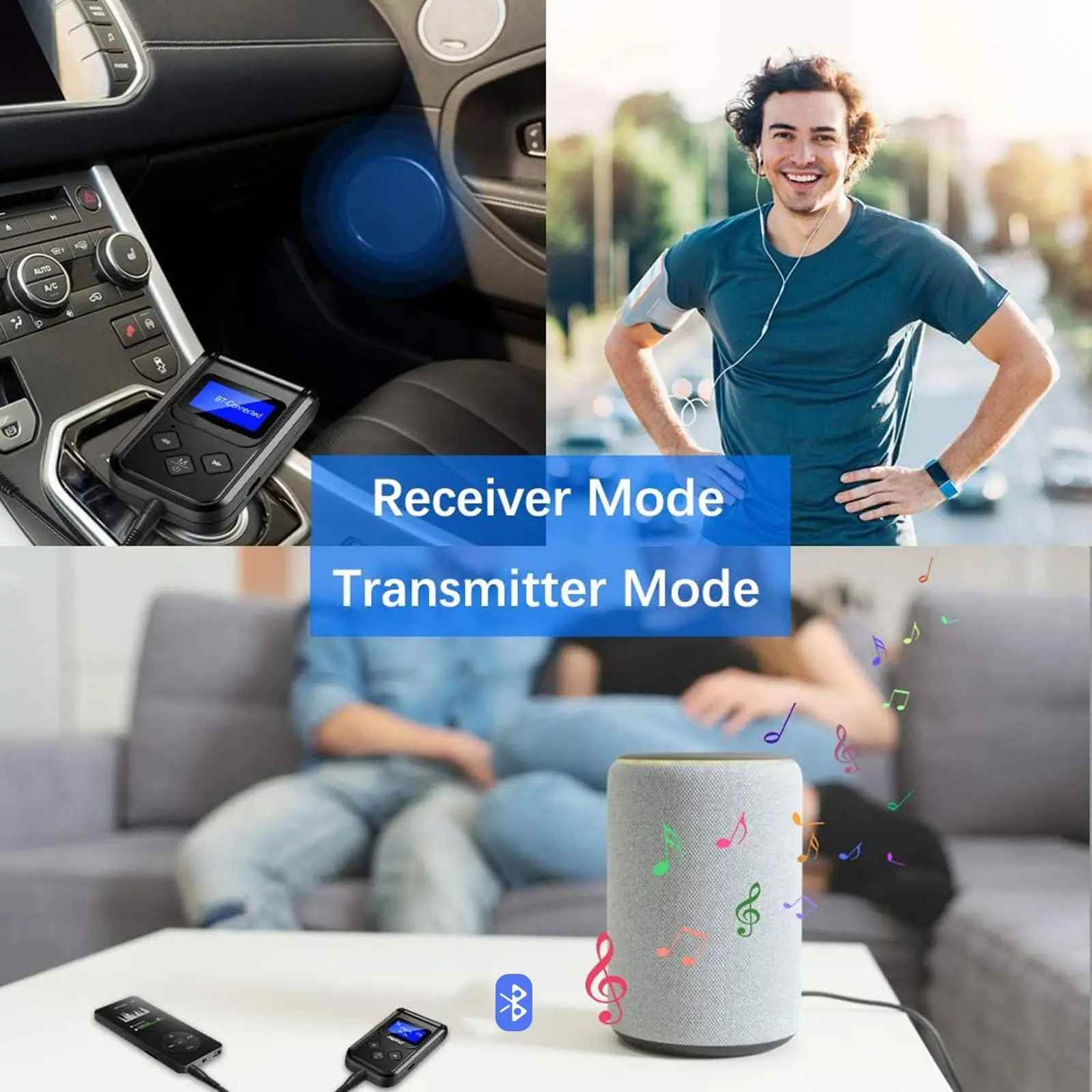 

Аудио-передатчик 2-в-1 с поддержкой Bluetooth 5,0 и ЖК-дисплеем
