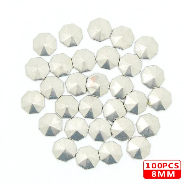 8MM Octagon Sliver 100 шт Горячая фиксация шпильки медь звезда квадратный череп стразы железные заклепки для одежды металлические заклепки DIY панк аксессуары для одежды - Цвет: 8MM Octagon Sliver
