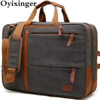 oyixinger 2021 new mens canvas laptop briefcase multifunction leisure backpack for 17 3 inch laptop waterproof crossbody bags