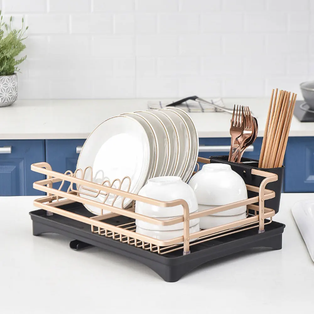 

1PC Kitchen Bowl Dish Storage Holder Chopsticks Draining Basket (Golden Black)