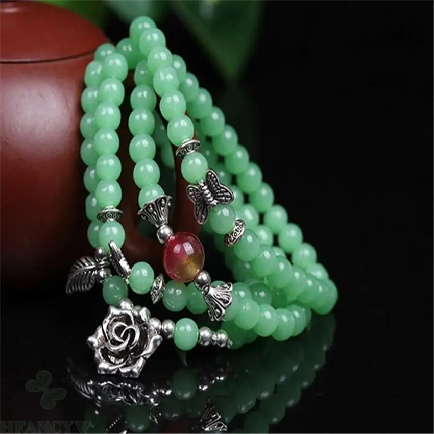 6 мм зеленый агат цветок из бисера драгоценный камень браслет ожерелье венок цепь