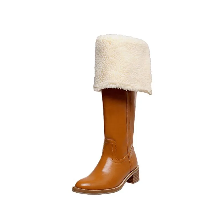 

Knight boots female add wool warm winter show thin thick with high knee-high leather boots female lamb fur boots