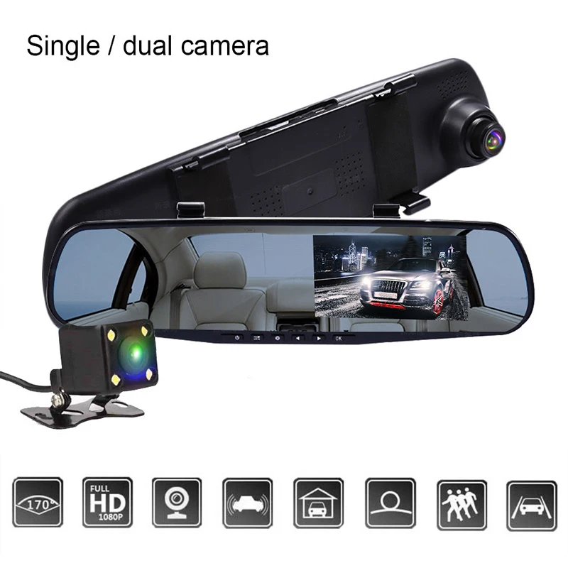 TOSPRA Full HD 1080P Автомобильная Dvr камера Авто 4 3 дюймов зеркало заднего вида Dashcam