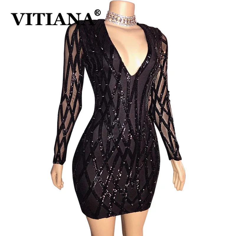 VITIANA женское блестящее мини платье для вечерние женские облегающие Клубные